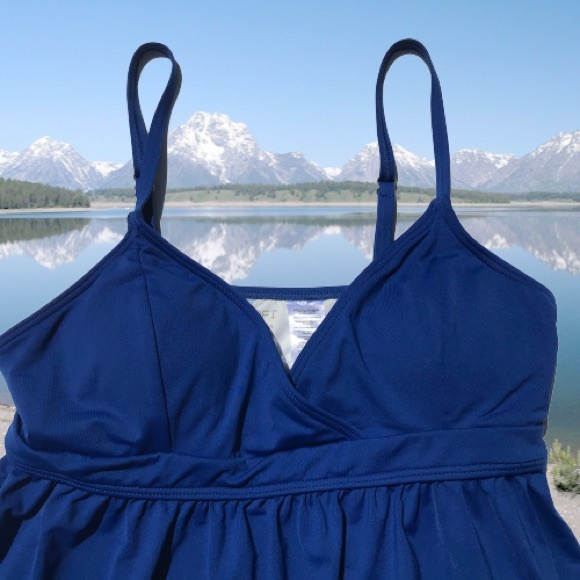 SOLD LOFT Beach Wrap Tankini Top Blue Swim Top L - Picture 3 of 8